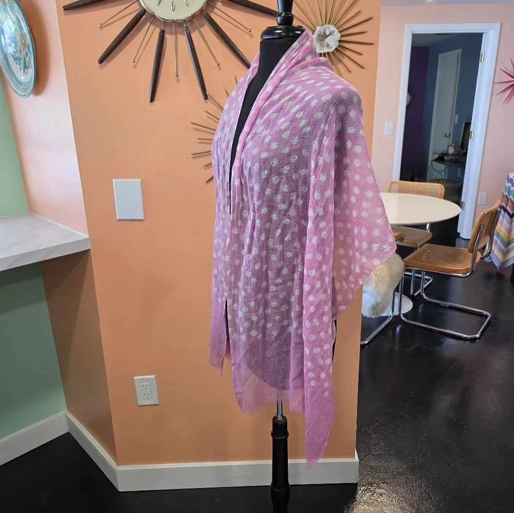 Pine Cone Hill Pink Polka Dot Scarf Luxury Knit Wool & Silk Coastal Vacation